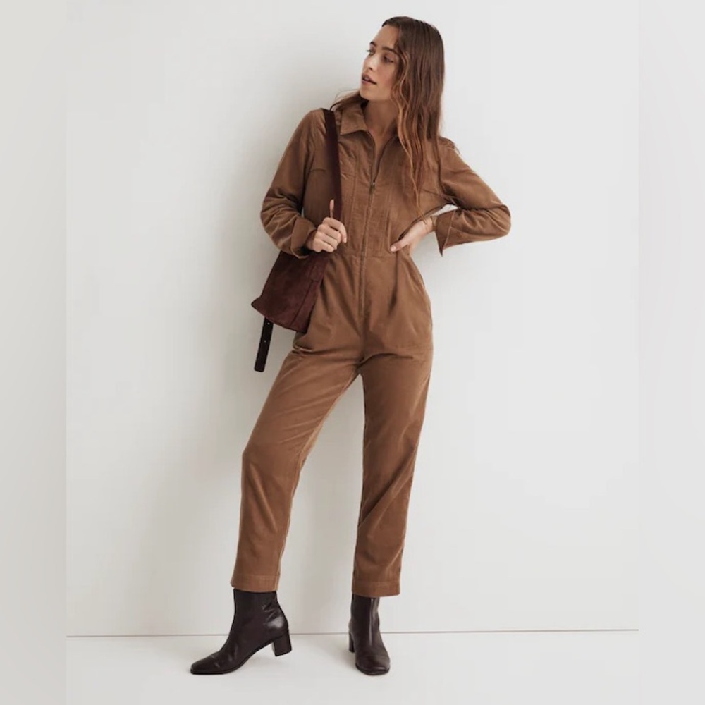 Madewell Corduroy Zip-Up Weathered Walnut Brown Utility Women's Jumpsuit SZ XL